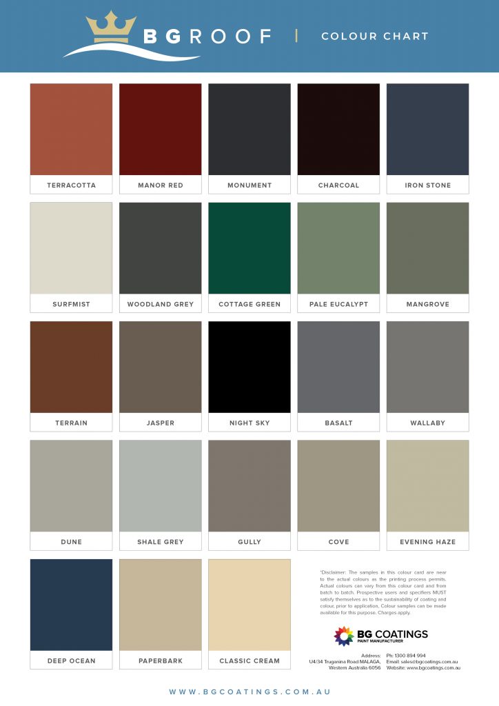 BG Roof 20 Timeless Colour-bond Steel Colours Collection