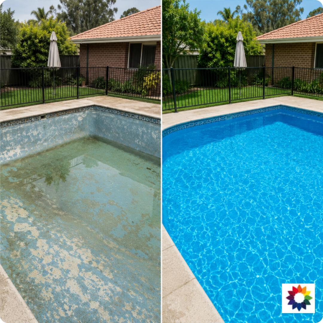 BG Pool Paint banner showing pool paint products and swimming pool project support