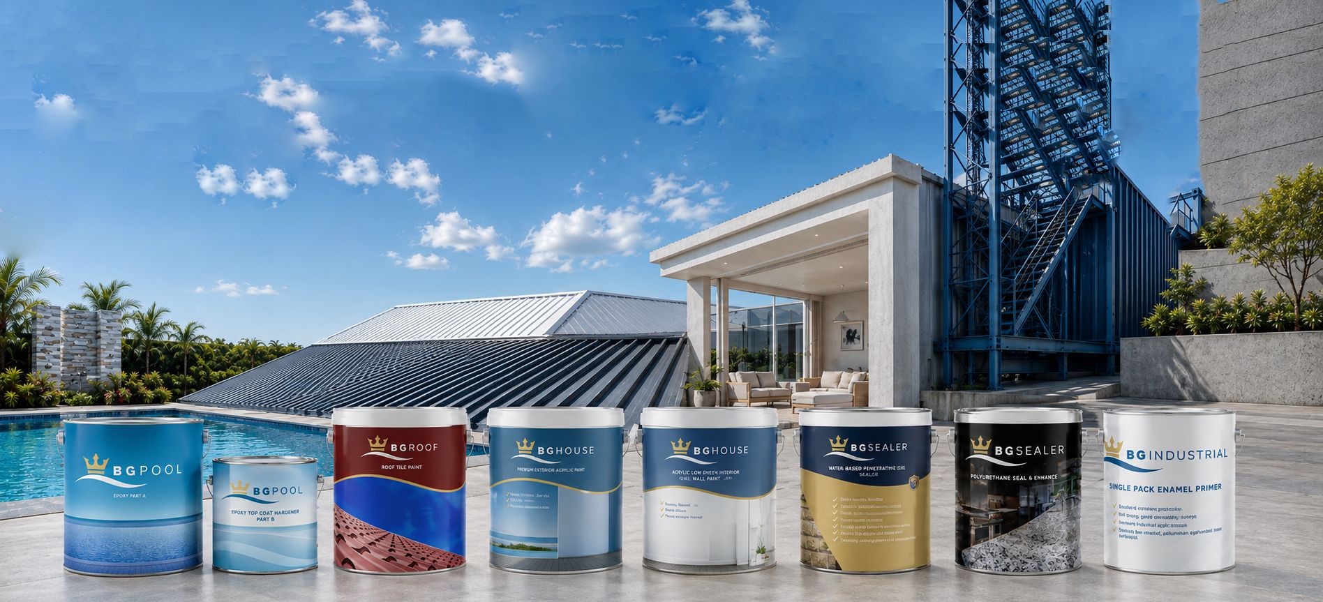 BG Coatings Pool, Roof, House, Industrial and Sealer paint product ranges